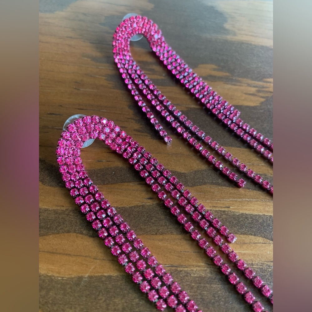 Pink Rhinestone Drop Earrings - Picture 2 of 4